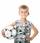 Boy holding soccer ball  isolated on white background