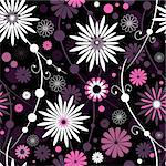 Seamless dark floral pattern with flowers and balls (vector)