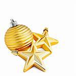 Christmas ball and stars  with clipping path