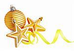 Star and Christmas Ball  with paper streamers on white with clipping path