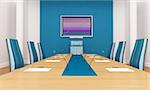 blue and white boardroom - rendering - the image on screen is a my composition