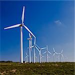 Wind turbines farm generating clean energy  trough the window