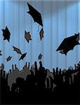 Illustration of lots of graduates throwing hats into the air