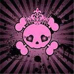 Very cute Skull with crown on grange radial background with place for copy/text