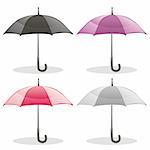 fully editable vector illustration of different colored umbrellas