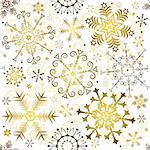 Seamless white christmas pattern with golden snowflakes (vector)