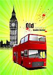 Poster  with tour double Decker bus. Vector illustration