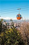 Cable car in San Cristobal hill, overlooking a panoramic view of Santiago de Chile