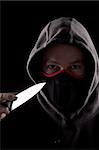 man with knife and hoody, concept of danger