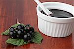 Black currant jam in a white bowl
