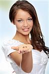 Young beautiful caucasian bride over white background