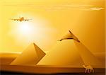 Vector desert,camel,jet, piramid. Used gradients and blends.