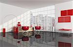 red and black city office - rendering the image on background is a my photo