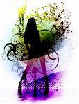 female silhouette over colored background and place for text