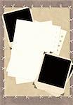 Grunge background with notebook pages and photos