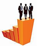 Successful business team is standing on a large graph, conceptual business illustration.