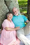 Beautiful senior couple enjoys a romantic moment in the park.