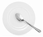 close up of spoonand plate on white background with clipping path