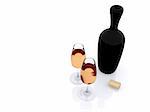 wine in wineglasses with bottle