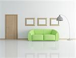green couch in a modern interior with wooden door - rendering