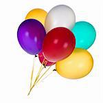 Bunch of colorful balloons against a white background.