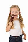 Little girl with icecream happily screaming - isolated