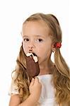 Little girl eating ice cream - isolated