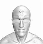 white man with letter y on his forehead - 3d illustration