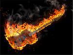 Black background and guitar is in flames