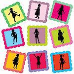 Abstract cards with kids silhouettes on it