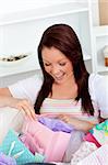 Animated woman with shopping bags at home