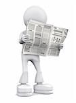 Person read newspaper. 3d image isolated on white background.