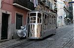 Old cable car in the street of Lisbon, Portugal