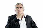 senior thinking serious gesture businessman hand in face gray hair