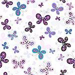Seamless white pattern with vivid butterflies (vector)