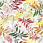 Seamless autumn floral white pattern with colorful leaves (vector)
