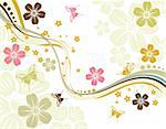 Floral background with butterfly and wave pattern, element for design, vector illustration