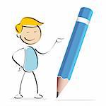 illustration of vector kid standing with pencil on an isolated background