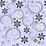 Seamless floral blue, black and white pattern (vector)