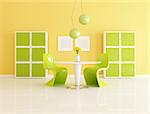 bright contemporary orange and green  living room - rendering