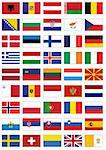 Complete vector set of flags from Europe. All objects are grouped and tagged with the country name.