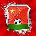 EPS 10. Shiny metal shield on bright background with flag of China