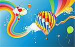 Illustration vectorielle de coloré abstrait avec funky montgolfière - idéal pour l'anniversaire et voeux cartes postales, dépliants et bien d'autres articles célébration