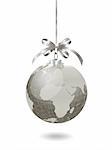 Christmas silver globe with world map. Vector illustration