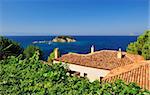 Greek village rooftops with spectacular view of the Aegean Sea