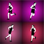 Four vector silhouettes of running women.