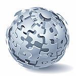 Jigsaw puzzle sphere. Dynamic Explosion. Vector illustration