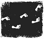 White footprints silhouette on grunge grey background. Vector illustration