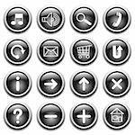 Black buttons with symbols. Vector art in Adobe illustrator EPS format, compressed in a zip file. The different graphics are all on separate layers so they can easily be moved or edited individually. The document can be scaled to any size without loss of quality.