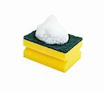 close up of dish washing sponge on white background with clipping path